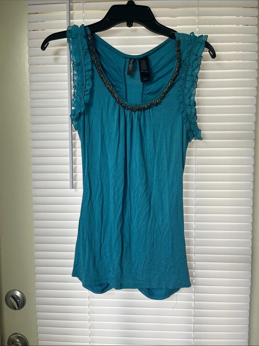 Bisou Bisou Teal Sleeveless Tank with Beaded Neckline